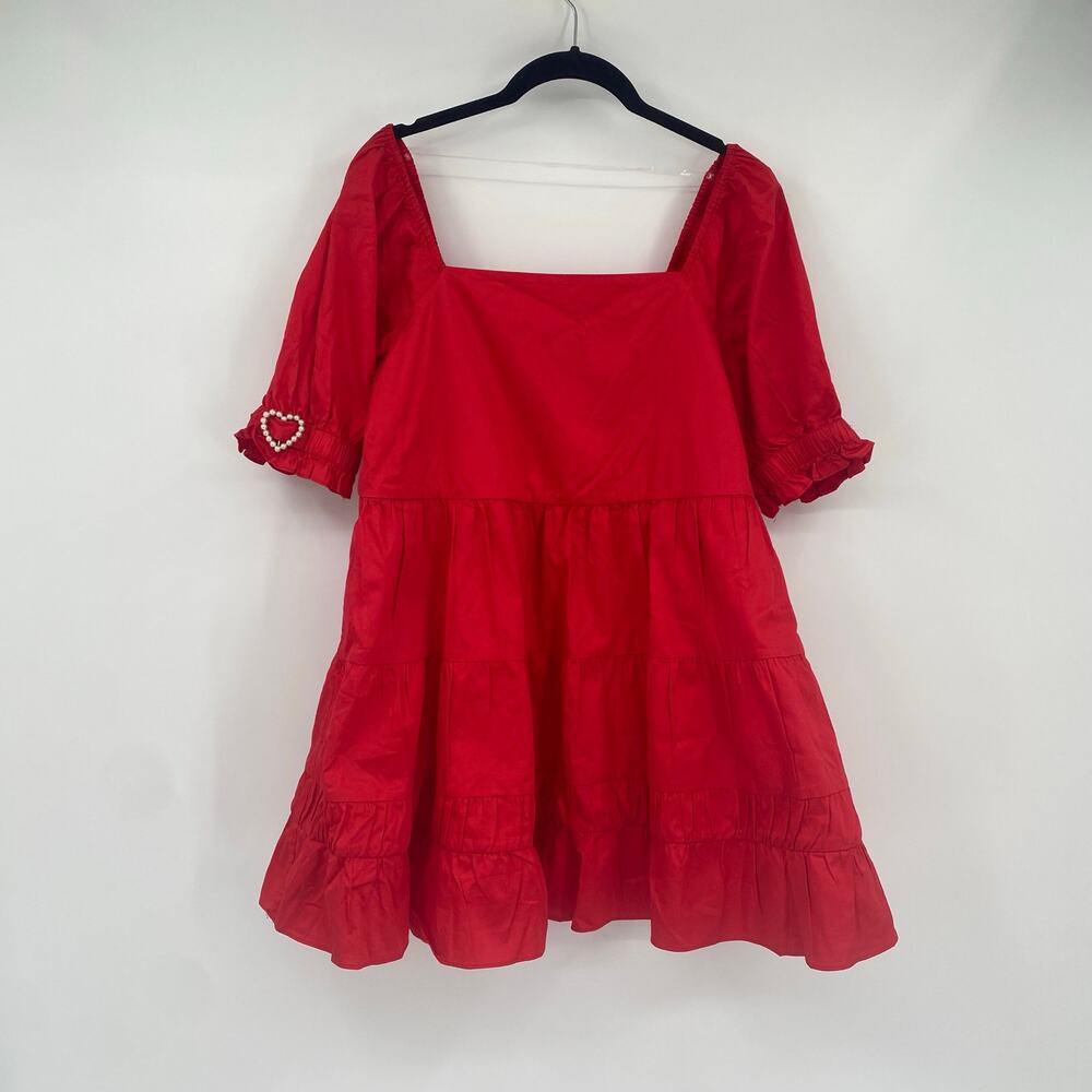 Lyn Around Women's Scarlet Red Puff Sleeve Heart Mini Dress Size Small